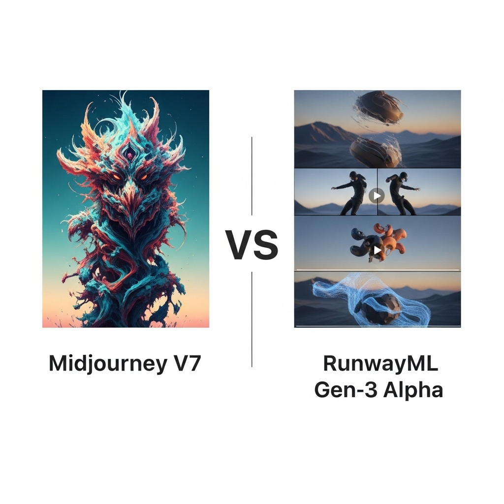 Comparison of Ai applicationsMidjourney V7 vs. RunwayML Gen-3 Alpha