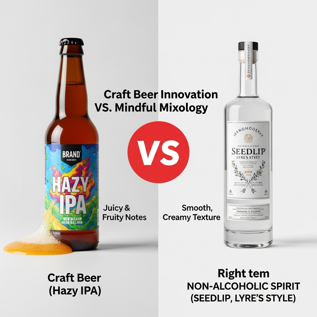 Comparison of Alcoholic beveragesCraft Beer (IPA - Hazy/New England) vs. Non-Alcoholic Spirits (Seedlip, Lyre's)