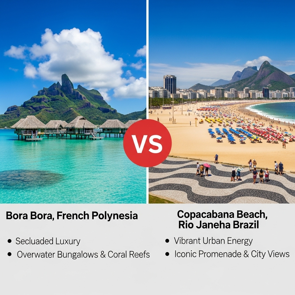 Comparison of BeachesBora Bora, French Polynesia vs. Copacabana Beach, Rio de Janeiro, Brazil