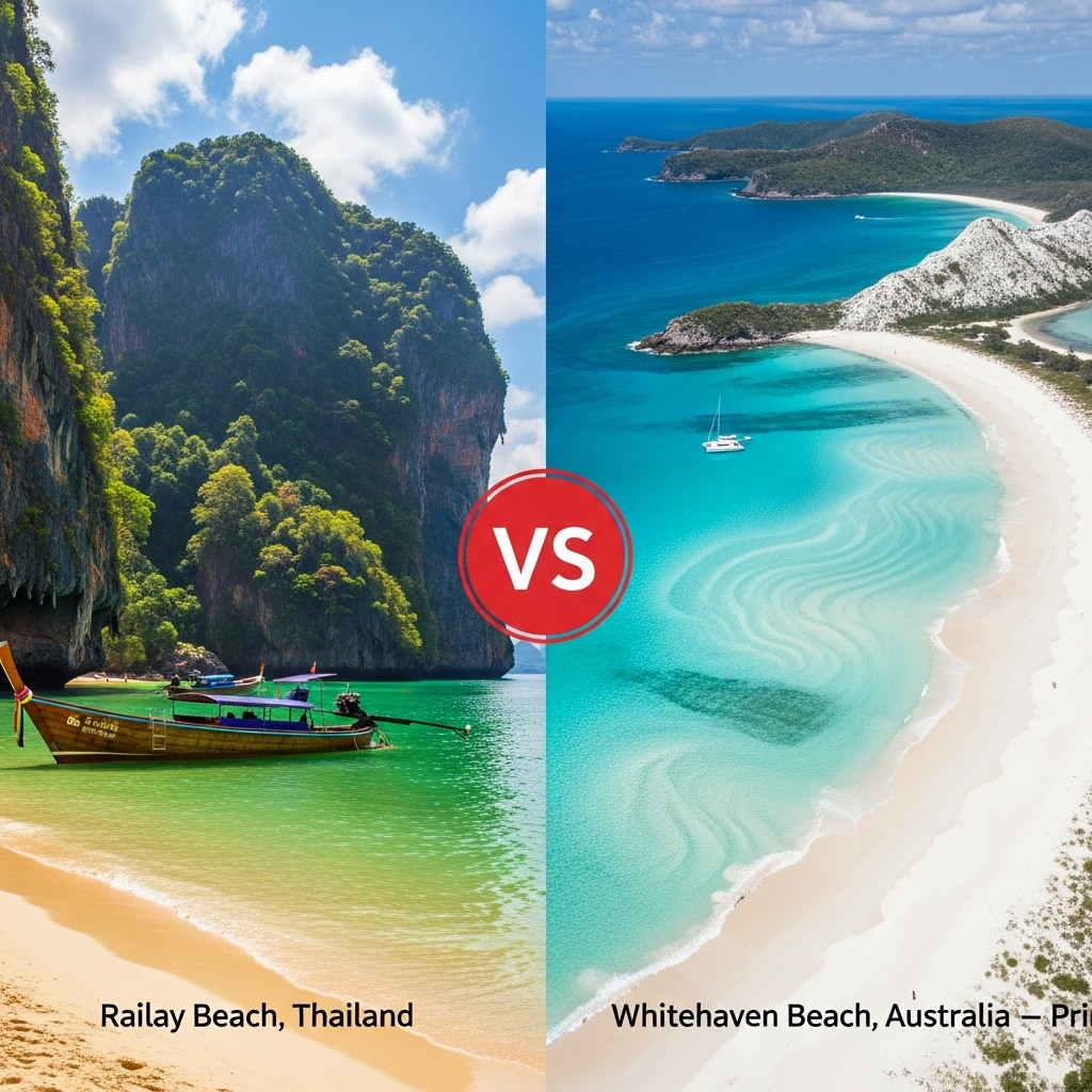 Comparison of BeachesRailay Beach, Krabi, Thailand vs. Whitehaven Beach, Whitsunday Islands, Australia