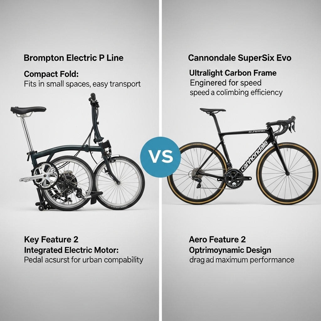 Comparison of BicyclesBrompton Electric P Line vs. Cannondale SuperSix Evo