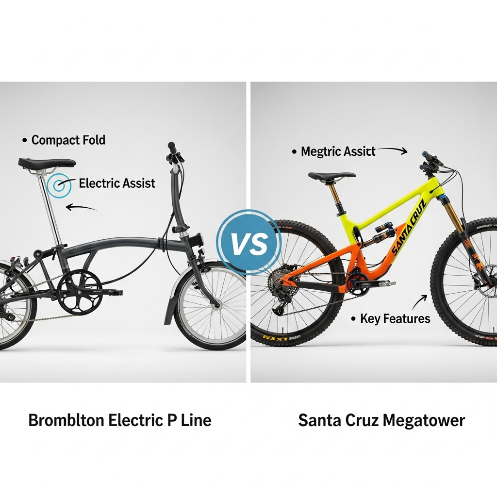 Comparison of BicyclesBrompton Electric P Line vs. Santa Cruz Megatower