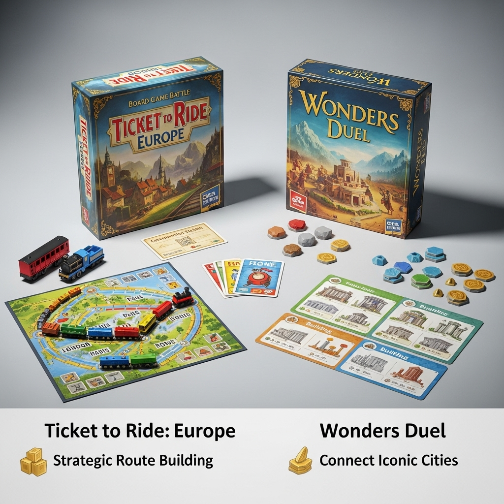Comparison of Board gamesTicket to Ride: Europe vs. Wonders Duel