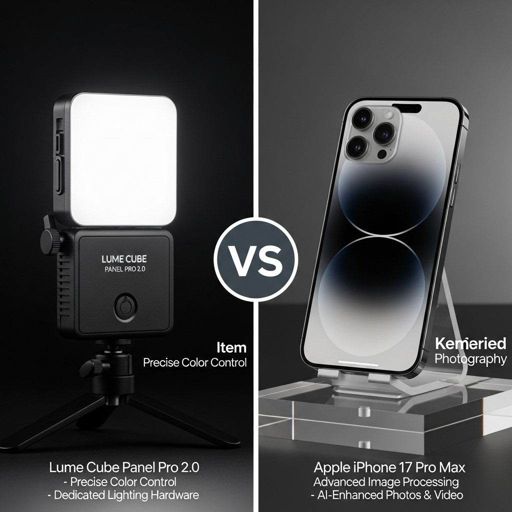 Comparison of Camera equipmentApple iPhone 17 Pro Max (Computational Photography) vs. Lume Cube Panel Pro 2.0