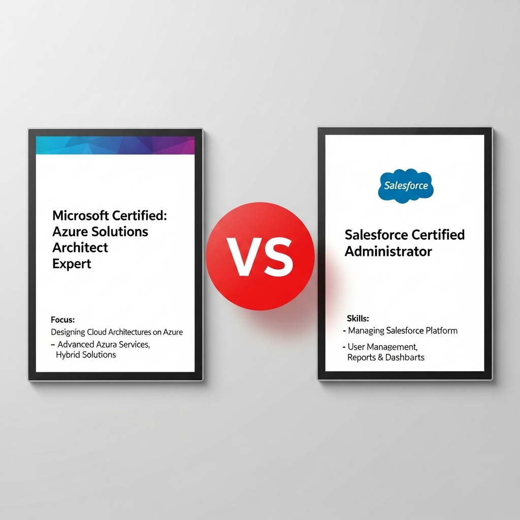 Comparison of CertificationsMicrosoft Certified: Azure Solutions Architect Expert vs. Salesforce Certified Administrator