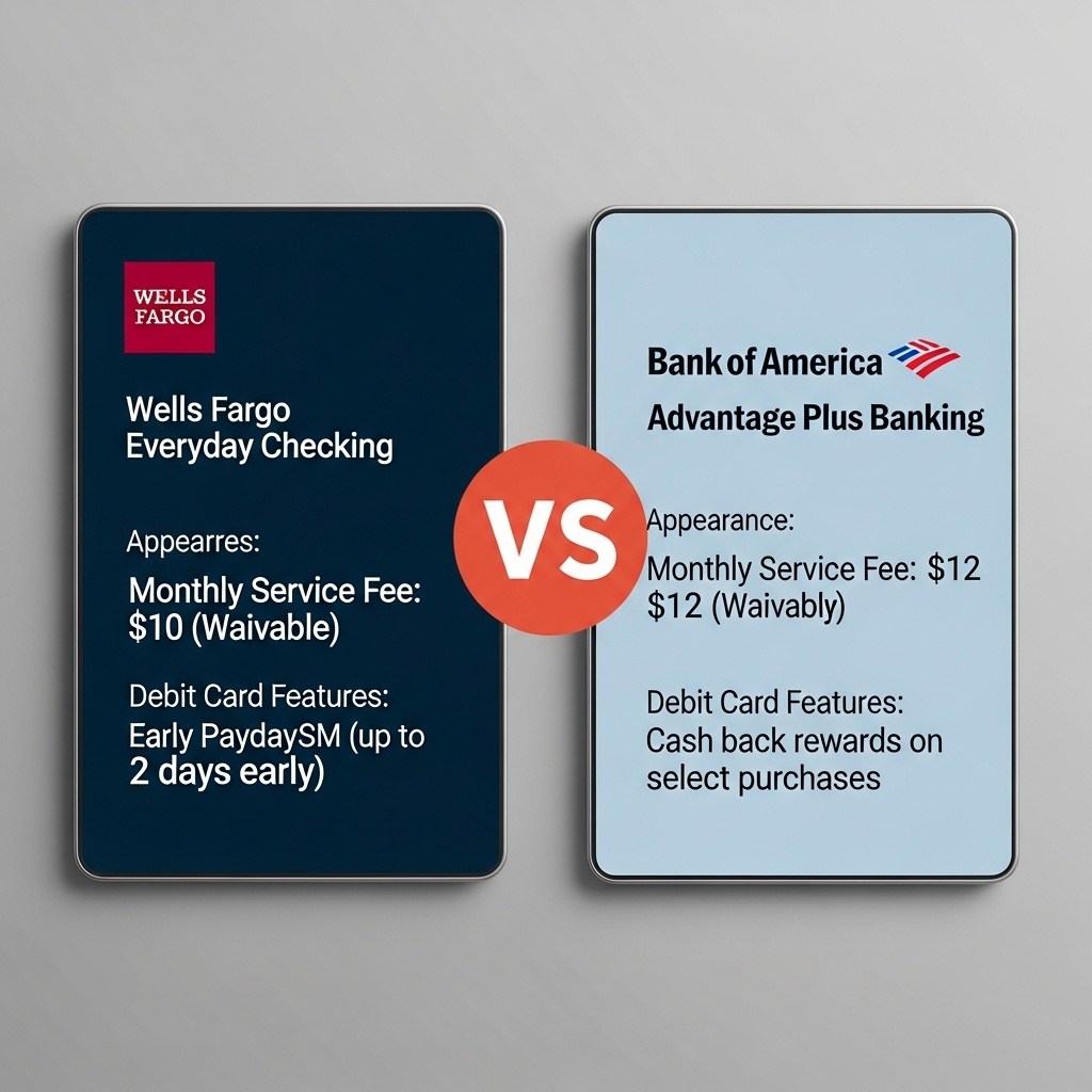 Comparison of Checking accountsWells Fargo Everyday Checking vs. Bank of America Advantage Plus Banking