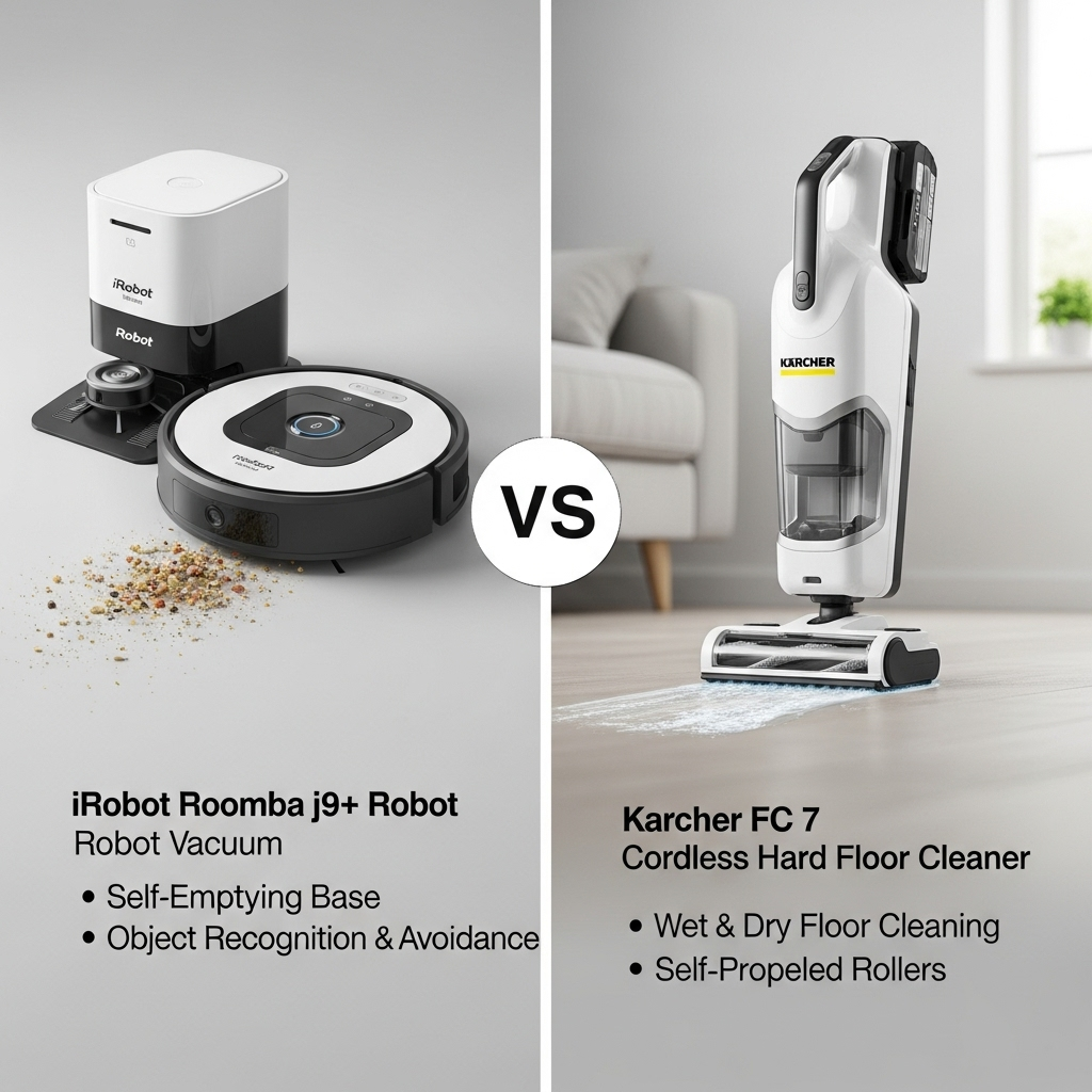 Comparison of Cleaning equipmentiRobot Roomba j9+ Robot Vacuum vs. Karcher FC 7 Cordless Hard Floor Cleaner