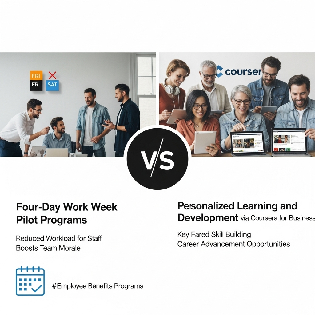 Comparison of Employee benefits programsFour-Day Work Week Pilot Programs vs. Personalized Learning and Development via Coursera for Business