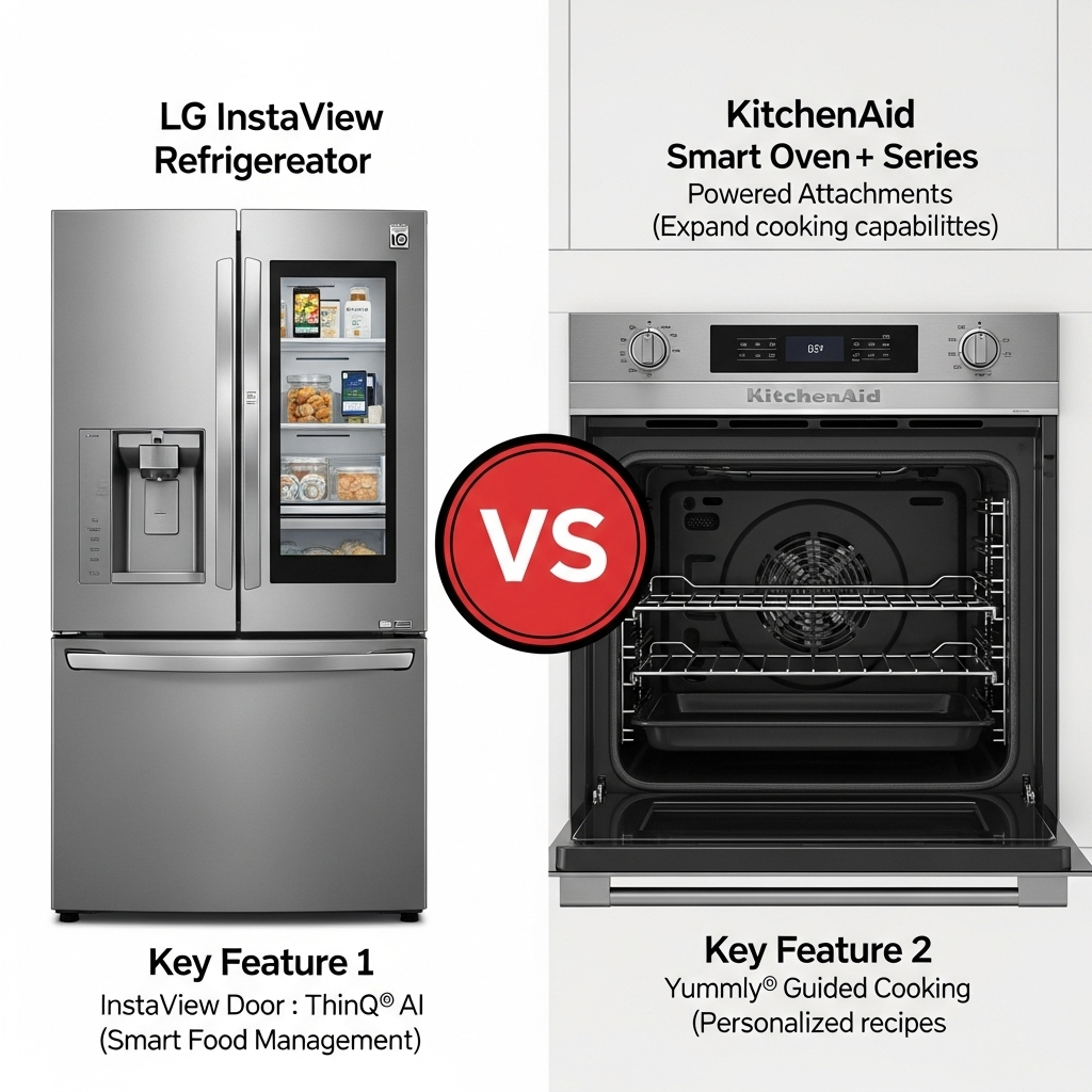 Comparison of Kitchen appliancesLG InstaView Refrigerator (latest model) vs. KitchenAid Smart Oven+ Series