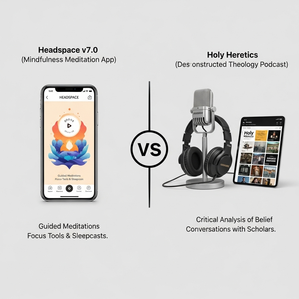 Comparison of Religious practicesMindfulness Meditation Apps (Headspace v7.0) vs. Deconstructed Theology Podcasts (Holy Heretics)