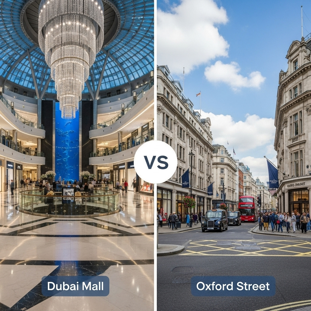 Comparison of Shopping districtsDubai Mall vs. Oxford Street, London