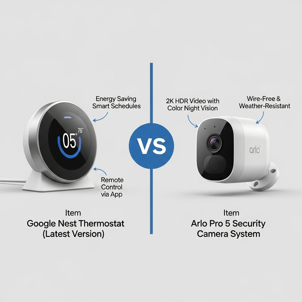 Comparison of Smart home technologyGoogle Nest Thermostat (Latest Version) vs. Arlo Pro 5 Security Camera System