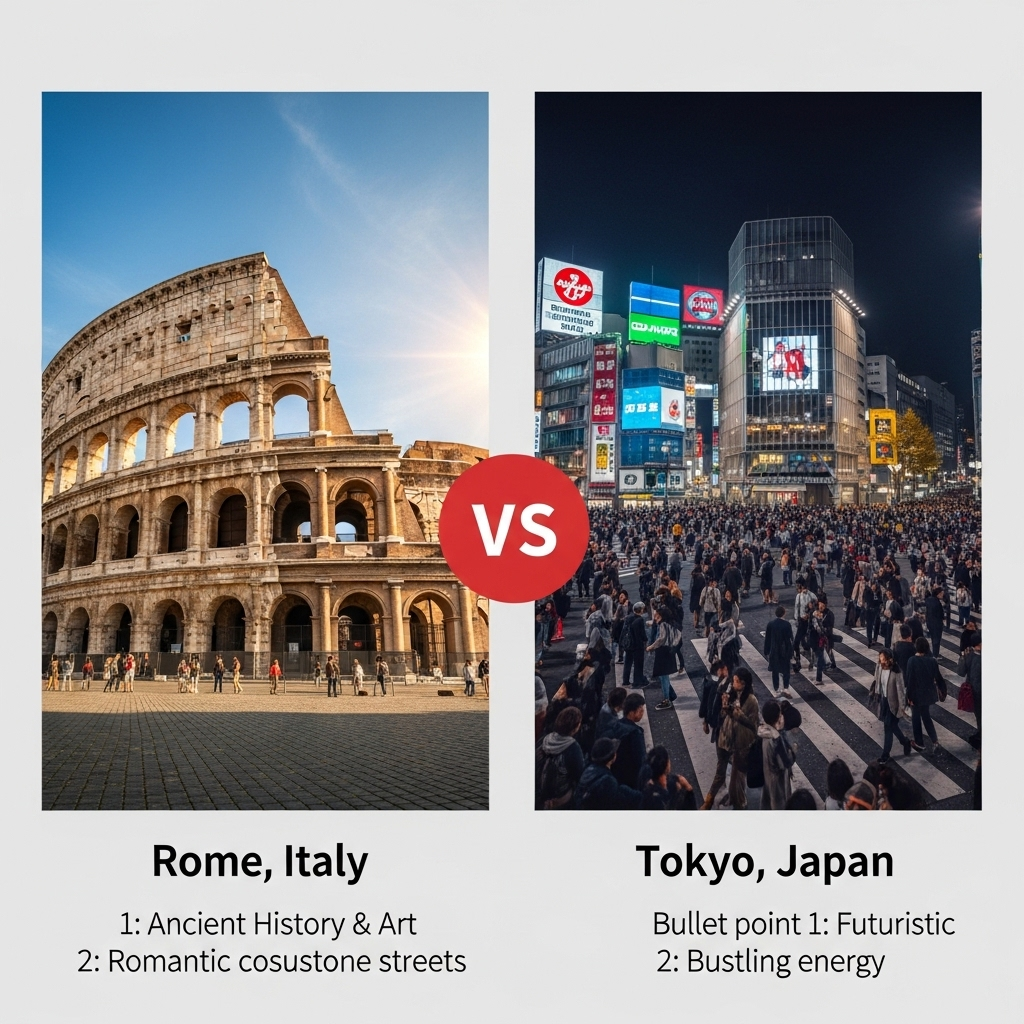 Comparison of Travel destinationsRome, Italy vs. Tokyo, Japan